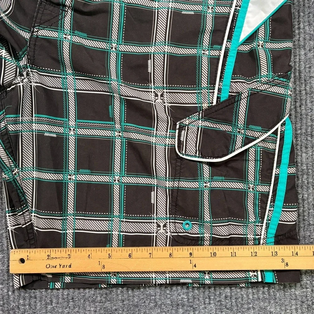 Joe Boxer Mens Swim Shorts Size XL Plaid Black Teal Drawstring Lined‎ Pockets